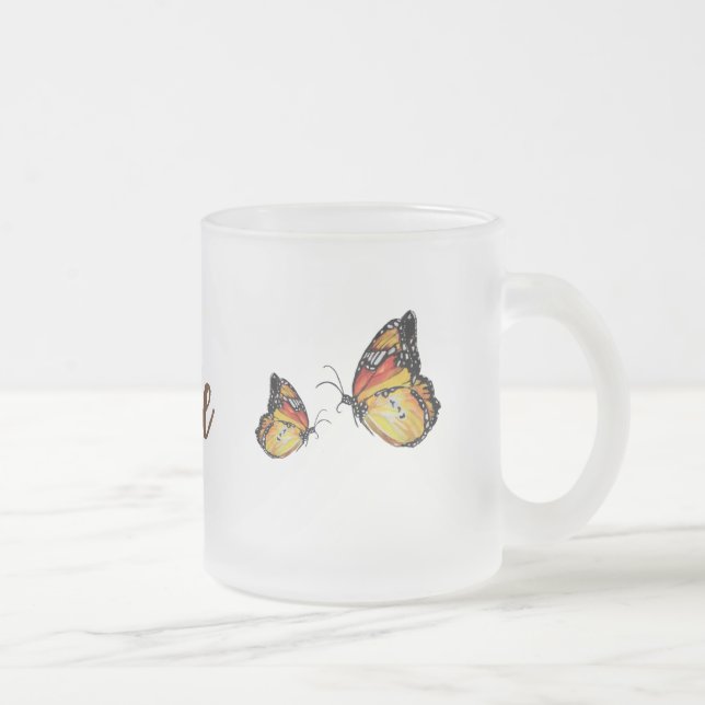 Yellow Butterflies Drawing  Frosted Glass Mug (Right)