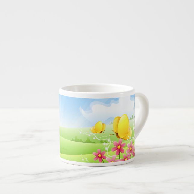 Yellow Butterflies Espresso Cup (Front Right)