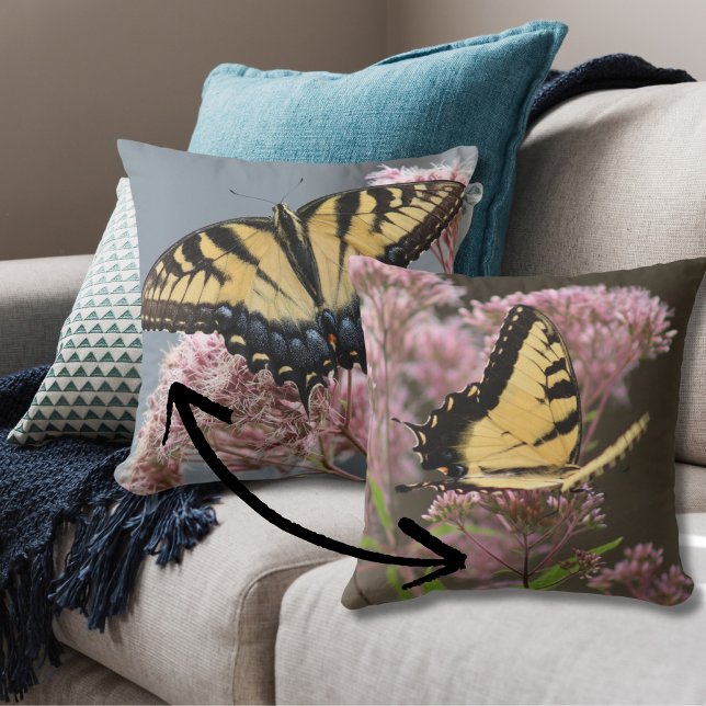 Yellow Butterfly and Pink Flower Nature Photo Cushion (Creator Uploaded)