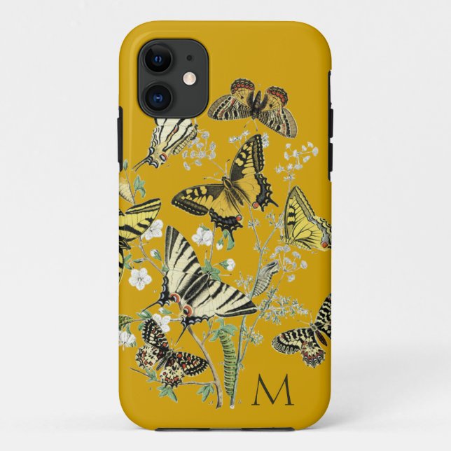 Yellow Butterfly Botanical, Monogrammed Case-Mate iPhone Case (Back)