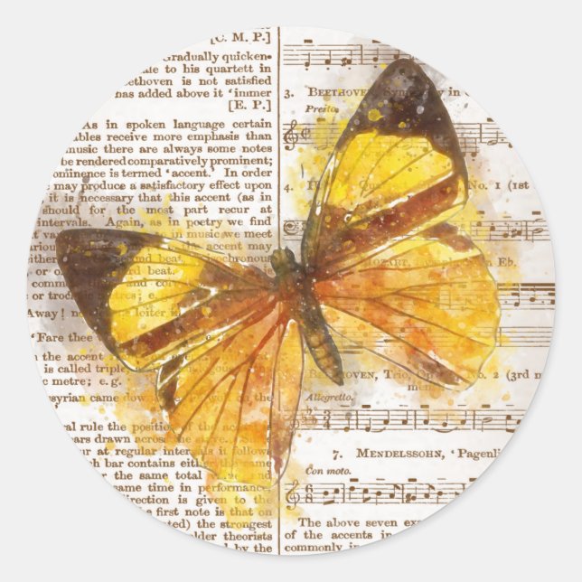 Yellow Butterfly Collage Classic Round Sticker (Front)