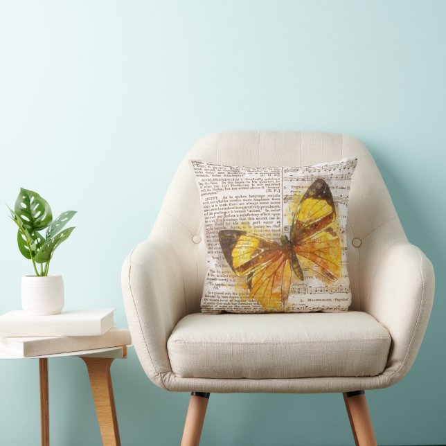 Yellow Butterfly Collage Cushion (Chair)