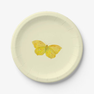 Yellow Butterfly Common Brimstone flying Paper Plate