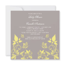 Yellow Butterfly Floral Baby Shower Invite