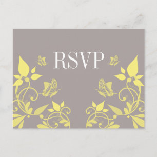 Yellow Butterfly Floral RSVP Postcard