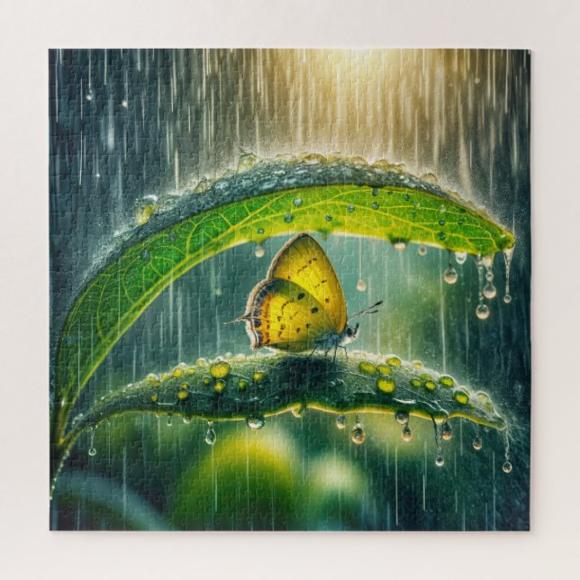 Yellow Butterfly In a Rain Shower Jigsaw Puzzle (Vertical)
