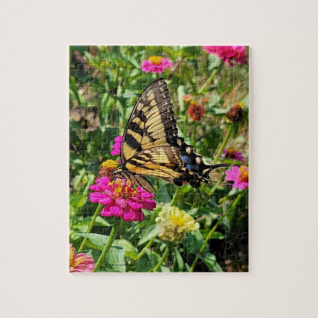 Yellow Butterfly in the Zinnia Garden Jigsaw Puzzle (Vertical)