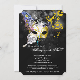 Yellow Butterfly Masquerade Mask Costume Halloween Invitation