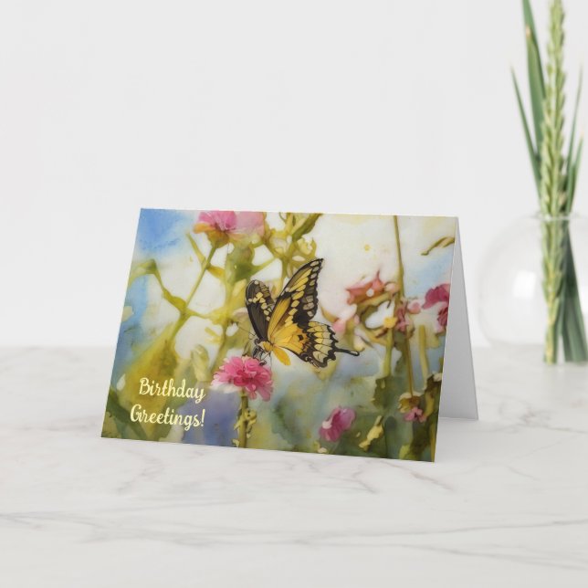 Yellow Butterfly Nature Art Birthday Card (Front)