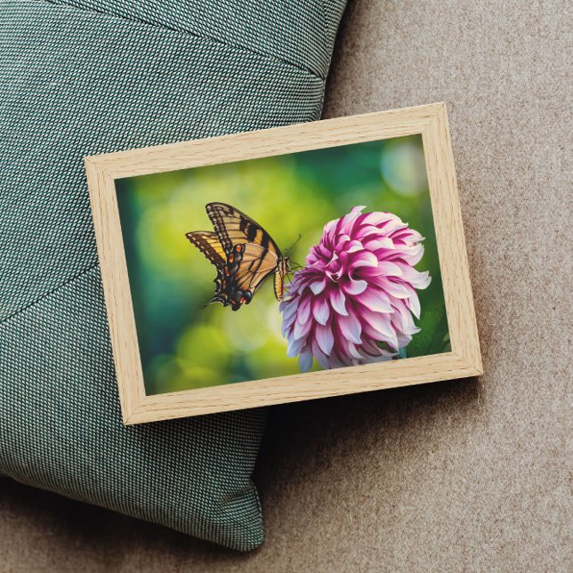 Yellow Butterfly on Pink Dahlia Flower in a Garden Poster (Creator Uploaded)