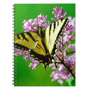 YELLOW BUTTERFLY ON PINK FLOWERS NOTEBOOK