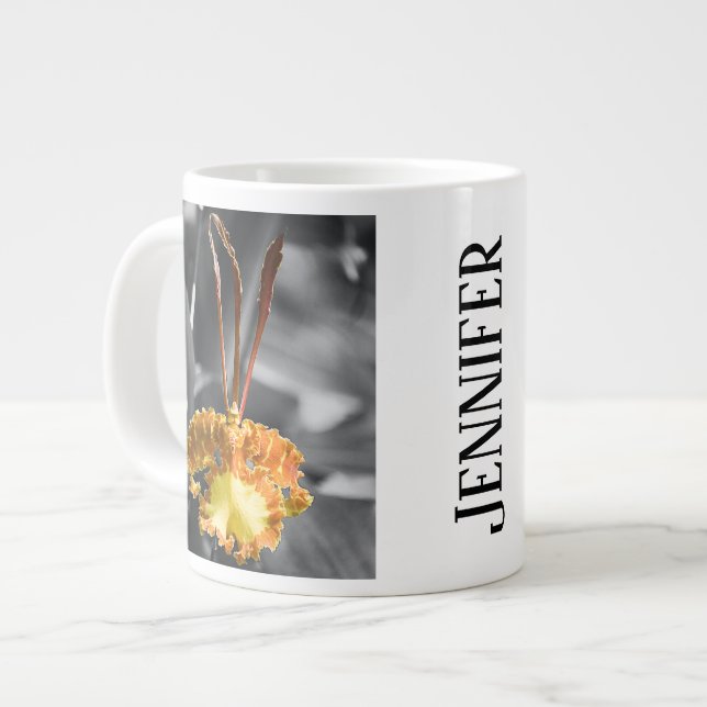 Yellow Butterfly Orchid Flower Large Coffee Mug (Front Left)