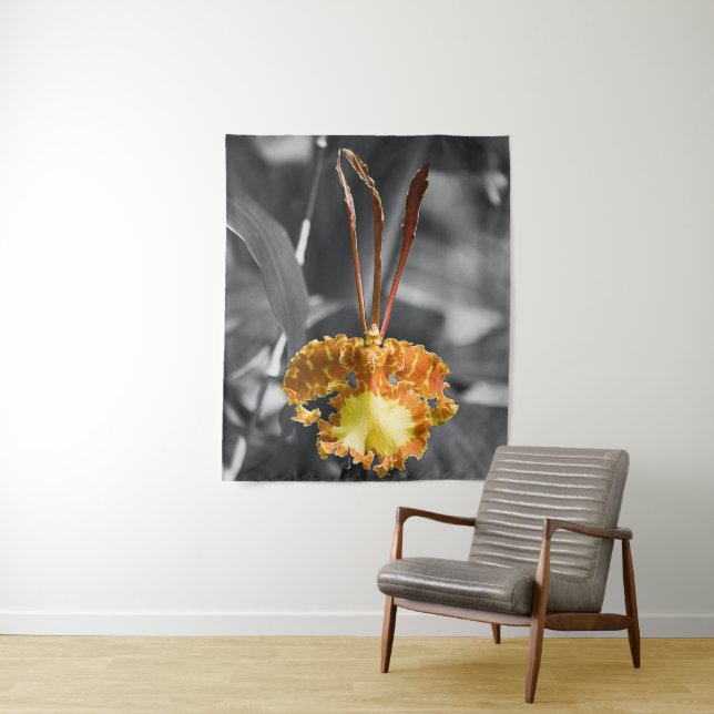 Yellow Butterfly Orchid Flower Tapestry (In Situ)