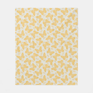 Yellow butterfly pattern on grey background fleece blanket
