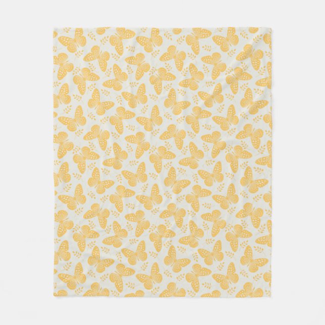 Yellow butterfly pattern on grey background fleece blanket (Front)