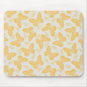 Yellow butterfly pattern on grey background mouse pad