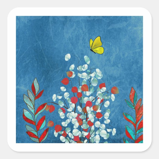 Yellow Butterfly Square Sticker (Front)