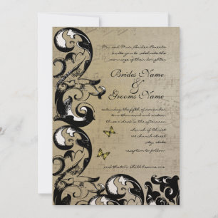 Yellow Butterfly Swirl Wedding Invitation
