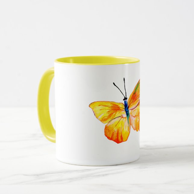 Yellow Butterfly Watercolor drawing Combo Mug (Front Left)