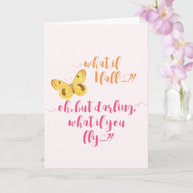 Yellow Butterfly - What if I fall?  Inspirational  Card (Orchid)