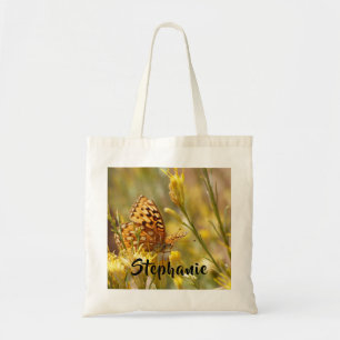 Yellow Butterfly with Personalized Name Tote Bag