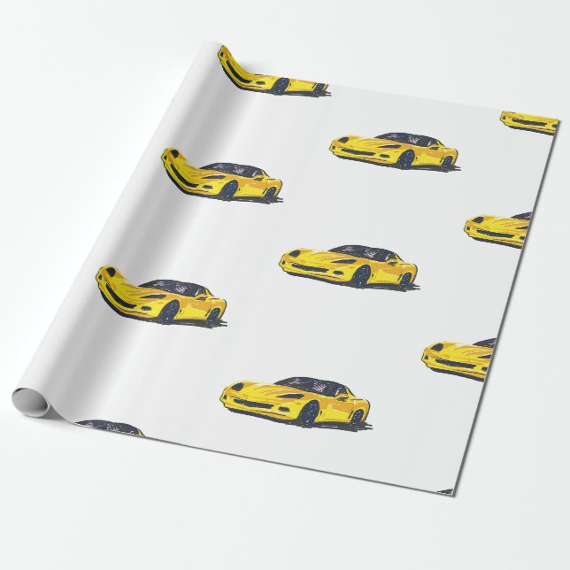 Yellow C6 Corvette Wrapping Paper  (Unrolled)