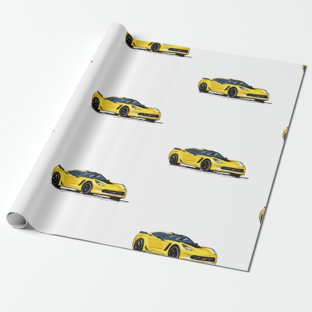 Yellow C7 Corvette Wrapping Paper  (Unrolled)