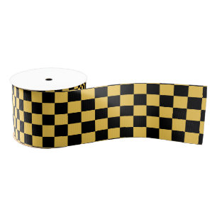 Yellow cab chequered pattern grosgrain ribbon