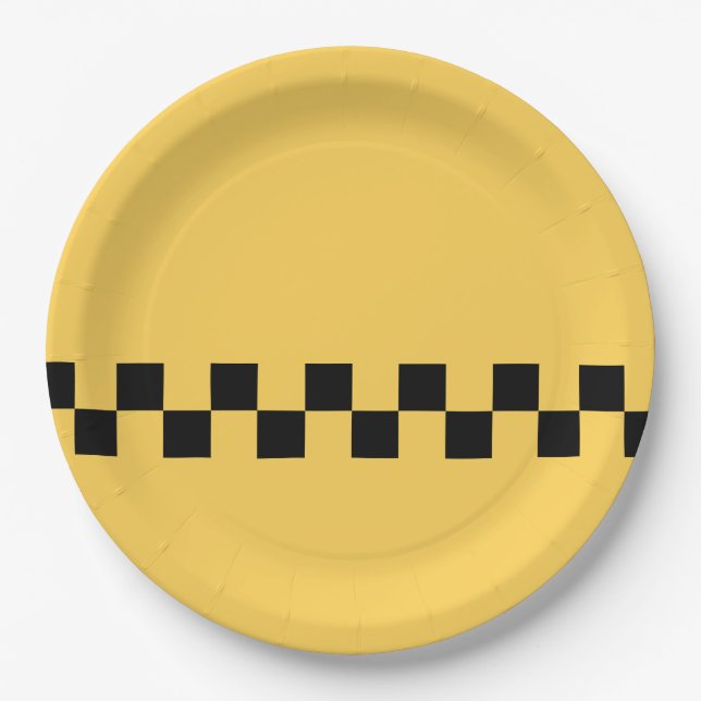 Yellow cab chequered pattern paper plate (Front)