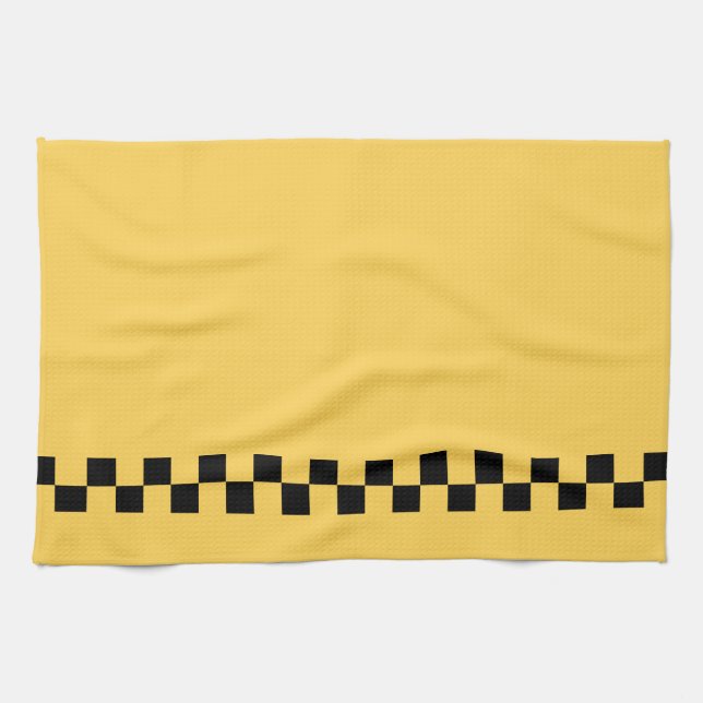 Yellow cab chequered pattern tea towel (Horizontal)
