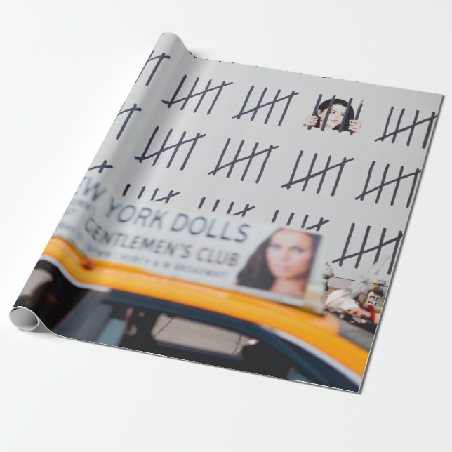 YELLOW CAB IN FRONT OF WHITE PAINTED WALL WRAPPING PAPER (Unrolled)