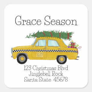 Yellow Cab Taxi Christmas Gifts Holiday Mail Square Sticker