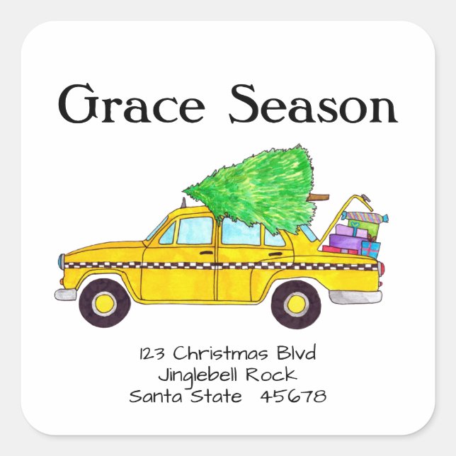 Yellow Cab Taxi Christmas Gifts Holiday Mail Square Sticker (Front)