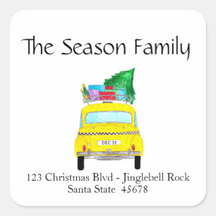 Yellow Cab Taxi with Christmas Gifts Square Sticker
