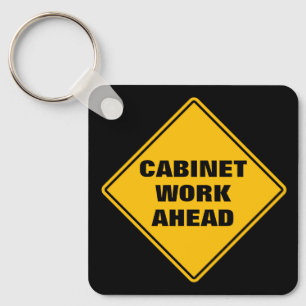 Yellow cabinet work ahead personalised road sign key ring