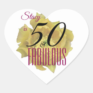 Yellow Cactus Flower 50 and Fabulous Birthday Heart Sticker