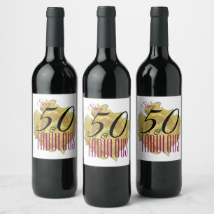Yellow Cactus Flower 50 and Fabulous Birthday Wine Label