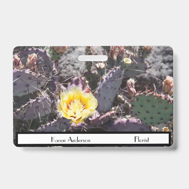Yellow cactus flower in spring ID badge (Front)