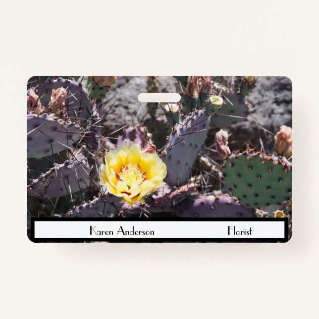 Yellow cactus flower in spring ID badge (Front)