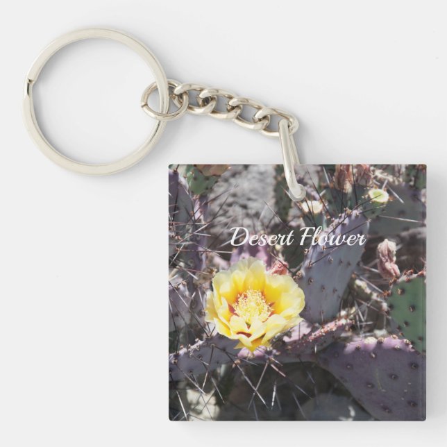 Yellow cactus flower in spring key ring (Front)