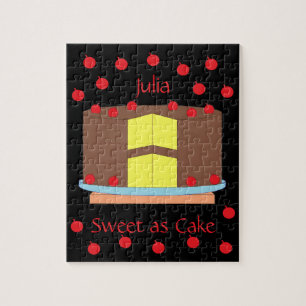 Yellow Cake and Cherries: Black Jigsaw Puzzle