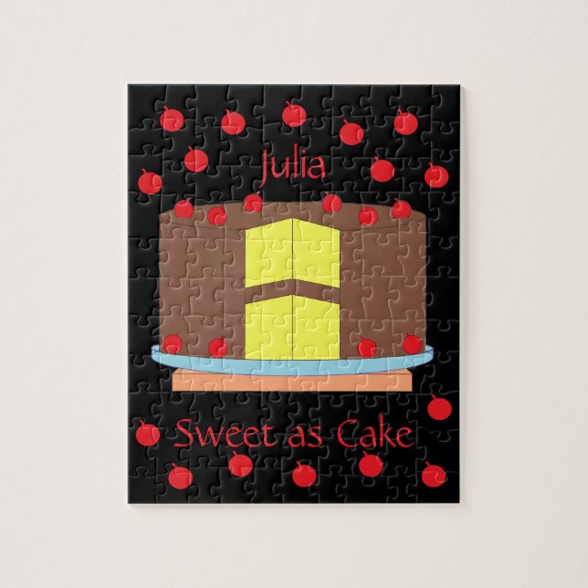 Yellow Cake and Cherries: Black Jigsaw Puzzle (Vertical)