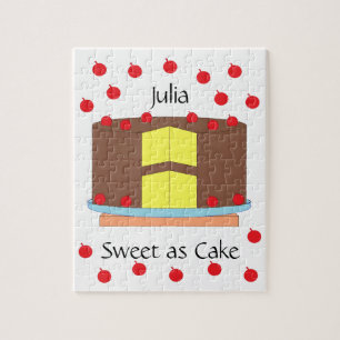 Yellow Cake and Cherries: White Jigsaw Puzzle