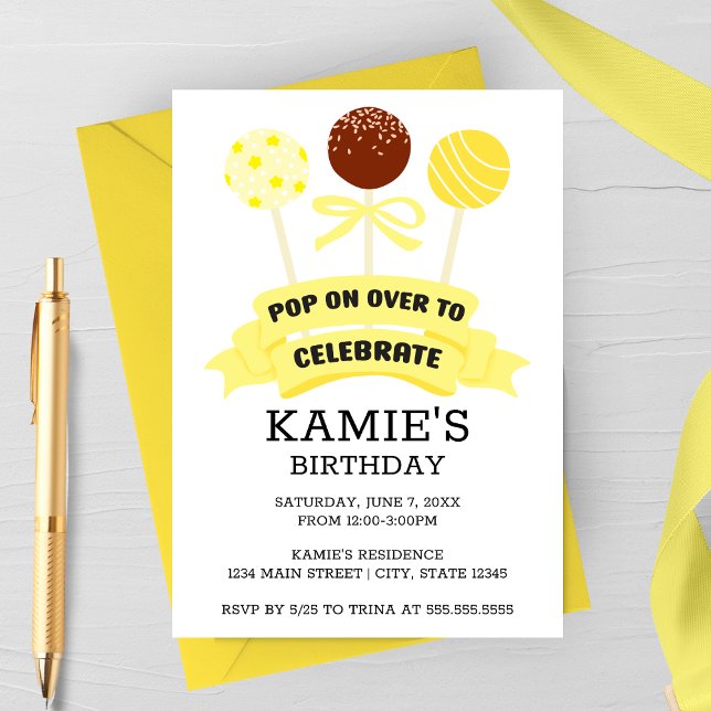 Yellow Cake Pops Birthday Party Invitation (Creator Uploaded)