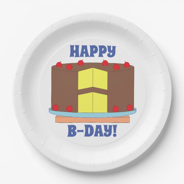 Yellow Cake with Chocolate Frosting Birthday Paper Plate (Front)