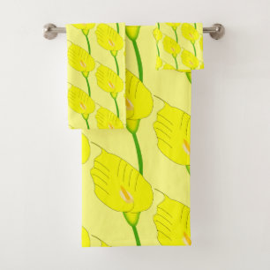 Yellow Cala Lily Design Bath Towel Set