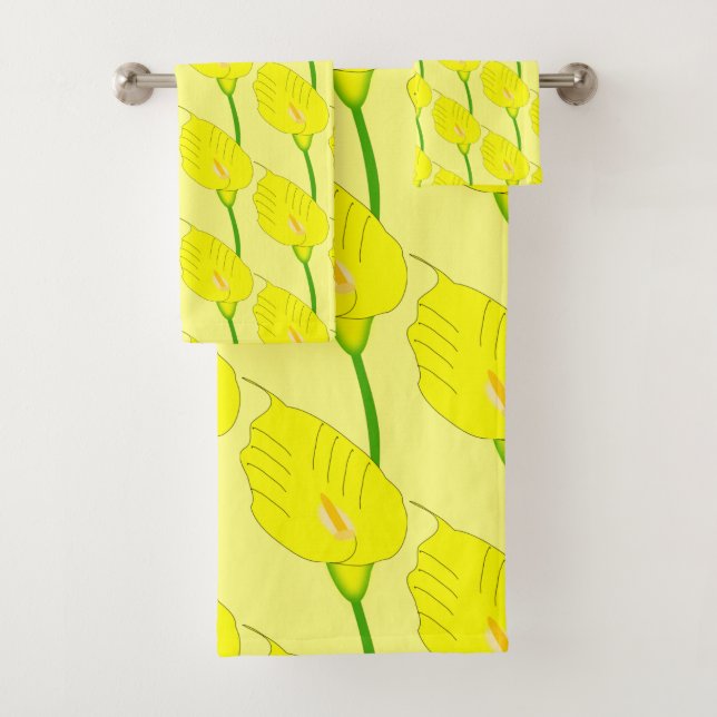 Yellow Cala Lily Design Bath Towel Set (Insitu)