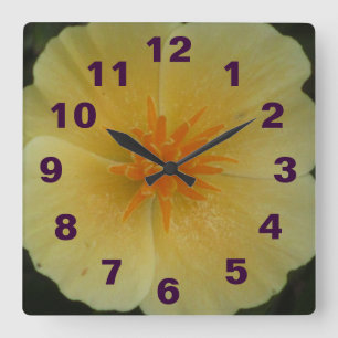 Yellow California Flower Square Wall Clock