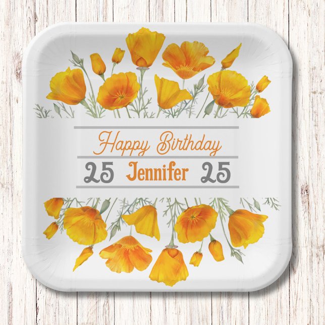 Yellow California Poppies Personalised Paper Plate (Creator Uploaded)