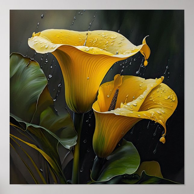 Yellow Calla Lilies Lily Flower Art Print Poster (Front)